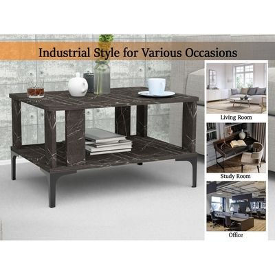 Mahmayi Modern Coffee Table with Storage Shelf - Black Pietra Grigia - Image 2