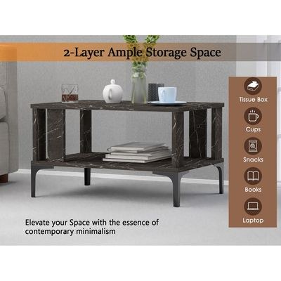 Mahmayi Modern Coffee Table with Storage Shelf - Black Pietra Grigia - Image 3