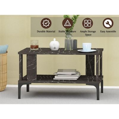 Mahmayi Modern Coffee Table with Storage Shelf - Black Pietra Grigia - Image 4