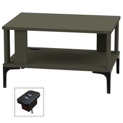 Mahmayi Modern Coffee Table with BS02 USB Port and Storage Shelf - Lava Grey