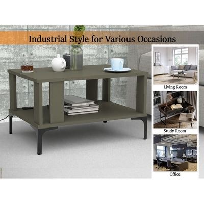 Mahmayi Modern Coffee Table with BS02 USB Port and Storage Shelf - Lava Grey - Image 2