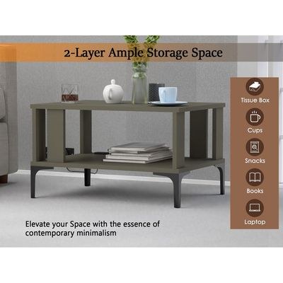 Mahmayi Modern Coffee Table with BS02 USB Port and Storage Shelf - Lava Grey - Image 3