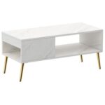 Mahmayi Modern Coffee Table with Side Compartment and Storage Shelf - White Levanto Marble