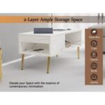 Mahmayi Modern Coffee Table with Side Compartment and Storage Shelf - White Levanto Marble