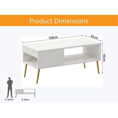 Mahmayi Modern Coffee Table with Side Compartment and Storage Shelf - White Levanto Marble - Image 5