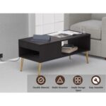 Mahmayi Modern Coffee Table with BS02 USB Port, Side Compartment and Storage Shelf - Black