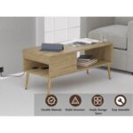 Mahmayi Modern Coffee Table with BS02 USB Port, Side Compartment and Storage Shelf - Grey Bardolino Oak
