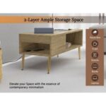 Mahmayi Modern Coffee Table with BS02 USB Port, Side Compartment and Storage Shelf - Grey Bardolino Oak