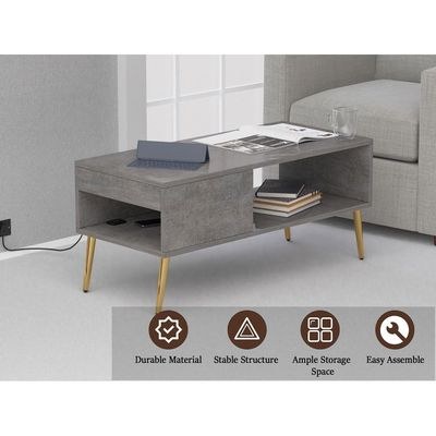 Mahmayi Modern Coffee Table with BS02 USB Port, Side Compartment and Storage Shelf - Metal Fabric Anthracite - Image 3