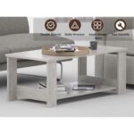 Mahmayi Modern Coffee Table with Two Tier Storage Shelf - Light Grey Chicago Concrete