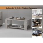 Mahmayi Modern Coffee Table with Two Tier Storage Shelf - Light Grey Chicago Concrete
