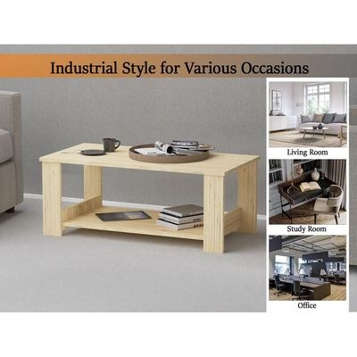 Mahmayi Modern Coffee Table with Two Tier Storage Shelf - Natural Davos Oak - Image 2