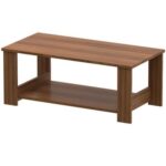 Mahmayi Modern Coffee Table with Two Tier Storage Shelf - Natural Dijon Walnut