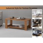 Mahmayi Modern Coffee Table with Two Tier Storage Shelf - Natural Dijon Walnut