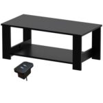 Mahmayi Modern Coffee Table with BS02 USB Port and Two Tier Storage Shelf - Black