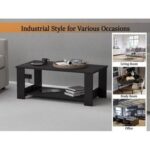 Mahmayi Modern Coffee Table with BS02 USB Port and Two Tier Storage Shelf - Black