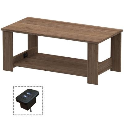 Mahmayi Modern Coffee Table with BS02 USB Port and Two Tier Storage Shelf - Truffle Davos Oak - Image 2