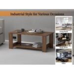 Mahmayi Modern Coffee Table with BS02 USB Port and Two Tier Storage Shelf - Truffle Davos Oak