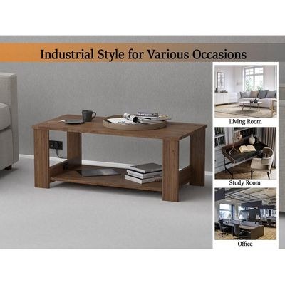 Mahmayi Modern Coffee Table with BS02 USB Port and Two Tier Storage Shelf - Truffle Davos Oak - Image 3