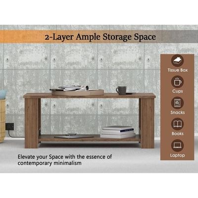 Mahmayi Modern Coffee Table with BS02 USB Port and Two Tier Storage Shelf - Truffle Davos Oak - Image 4