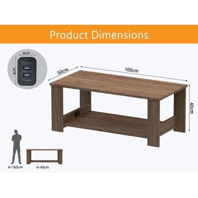 Mahmayi Modern Coffee Table with BS02 USB Port and Two Tier Storage Shelf - Truffle Davos Oak - Image 5