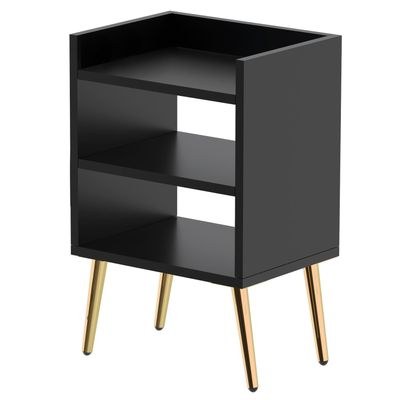 Mahmayi Modern Night Stand, Side End Table with 3 Open Storage Shelf - Black