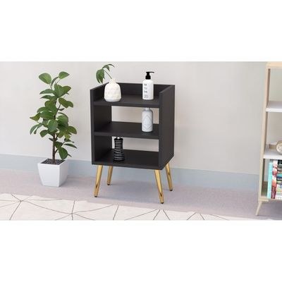 Mahmayi Modern Night Stand, Side End Table with 3 Open Storage Shelf - Black - Image 4