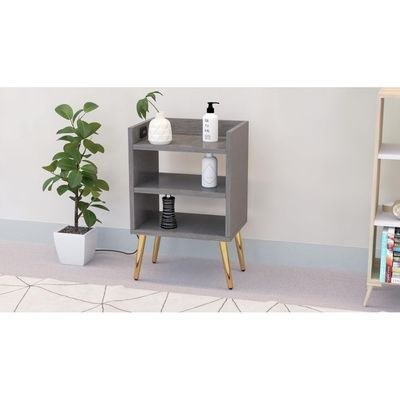 Mahmayi Modern Night Stand, Side End Table with 3 Open Storage Shelf - Metal Fabric Anthracite - Image 4