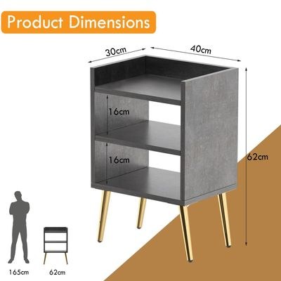 Mahmayi Modern Night Stand, Side End Table with 3 Open Storage Shelf - Metal Fabric Anthracite - Image 5