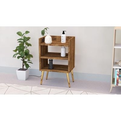 Mahmayi Modern Night Stand, Side End Table with Attached BS02 USB Charger Port and 3 Open Storage Shelf - Dark Hunton Oak - Image 4