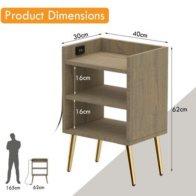 Mahmayi Modern Night Stand, Side End Table with Attached BS02 USB Charger Port and 3 Open Storage Shelf - Grey Bardilano Oak - Image 5