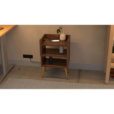 Mahmayi Modern Night Stand, Side End Table with Attached BS02 USB Charger Port and 3 Open Storage Shelf - Truffle Davos Oak - Image 3