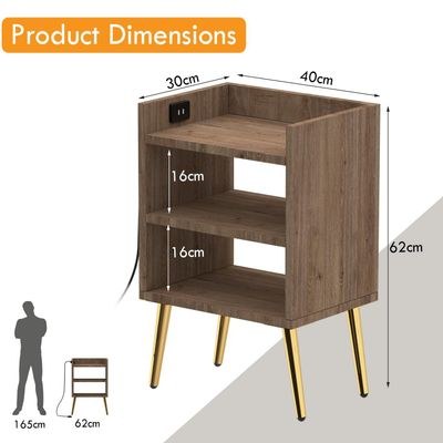 Mahmayi Modern Night Stand, Side End Table with Attached BS02 USB Charger Port and 3 Open Storage Shelf - Truffle Davos Oak - Image 5