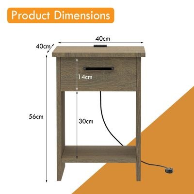 Mahmayi Modern Night Stand, Side End Table with Attached BS02 USB Charger Port, Single Drawer and Open Storage Shelf - Grey Bardilano Oak - Image 5
