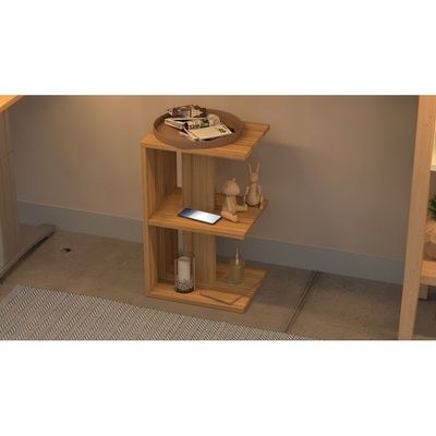 Mahmayi Modern E Shape Night Stand, Side End Table with 3 Open Storage Shelf - Coco Bolo - Image 3