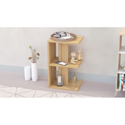 Mahmayi Modern E Shape Night Stand, Side End Table with 3 Open Storage Shelf - Coco Bolo - Image 4