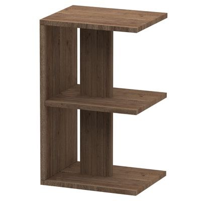 Mahmayi Modern E Shape Night Stand, Side End Table with 3 Open Storage Shelf - Truffle Davos Oak