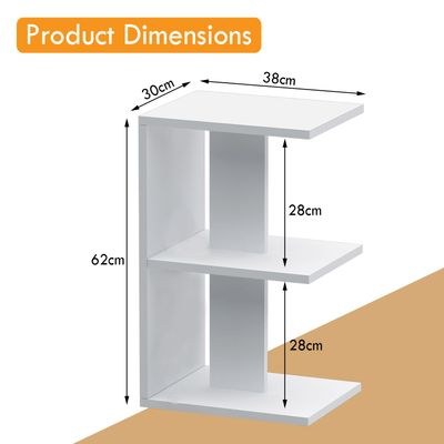 Mahmayi Modern E Shape Night Stand, Side End Table with 3 Open Storage Shelf - White - Image 5