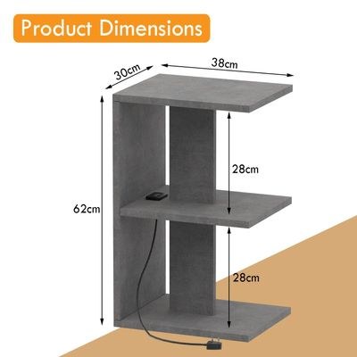 Mahmayi Modern E Shape Night Stand, Side End Table with Attached BS02 USB Charger Port and 3 Open Storage Shelf - Metal Fabric Anthracite - Image 5