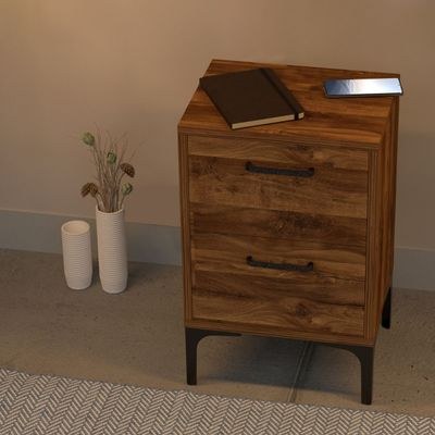Mahmayi Modern Night Stand, Side End Table with 2 Storage Drawers - Dark Hunton Oak - Image 3