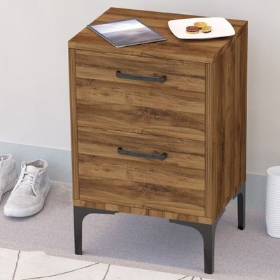 Mahmayi Modern Night Stand, Side End Table with 2 Storage Drawers - Dark Hunton Oak - Image 4