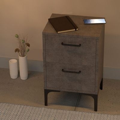 Mahmayi Modern Night Stand, Side End Table with 2 Storage Drawers - Metal Fabric Anthracite - Image 3
