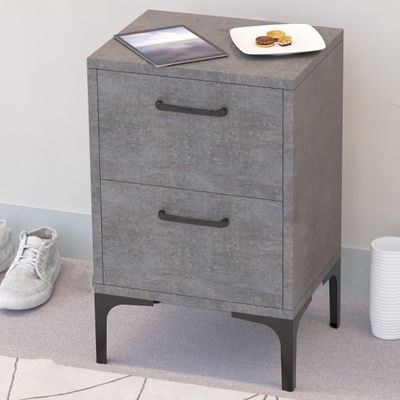 Mahmayi Modern Night Stand, Side End Table with 2 Storage Drawers - Metal Fabric Anthracite - Image 4