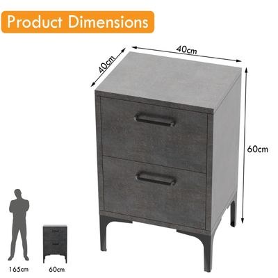 Mahmayi Modern Night Stand, Side End Table with 2 Storage Drawers - Metal Fabric Anthracite - Image 5