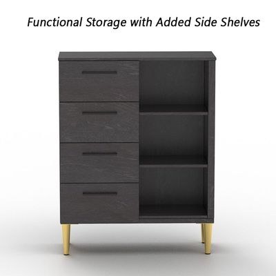 Mahmayi Modern Wooden Chest of Drawer with 4 Drawers and 3 Open Storage Shelf Cabinet for Living Room, Bedroom, Home Office, Entryway - Anthracite Jura Slate - Image 4