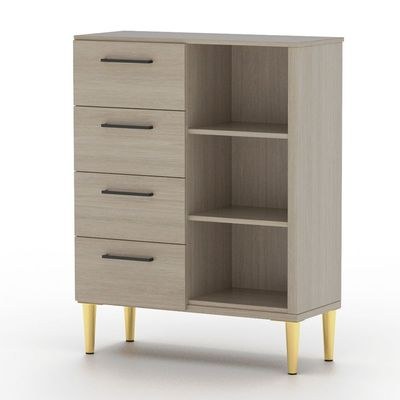 Mahmayi Modern Wooden Chest of Drawer with 4 Drawers and 3 Open Storage Shelf Cabinet for Living Room, Bedroom, Home Office, Entryway - Beige Grey Lorenzo Oak - Image 2