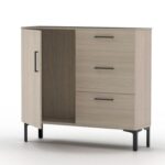 Mahmayi Modern Wooden Chest of Drawer with 3 Drawers and 1 Door Storage Shelf Cabinet for Living Room, Bedroom, Home Office, Entryway - Beige Grey Lorenzo Oak