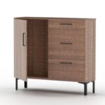 Mahmayi Modern Wooden Chest of Drawer with 3 Drawers and 1 Door Storage Shelf Cabinet for Living Room, Bedroom, Home Office, Entryway - Brown Arizona Oak