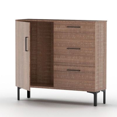 Mahmayi Modern Wooden Chest of Drawer with 3 Drawers and 1 Door Storage Shelf Cabinet for Living Room, Bedroom, Home Office, Entryway - Brown Arizona Oak - Image 2