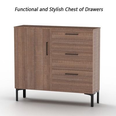 Mahmayi Modern Wooden Chest of Drawer with 3 Drawers and 1 Door Storage Shelf Cabinet for Living Room, Bedroom, Home Office, Entryway - Brown Arizona Oak - Image 4